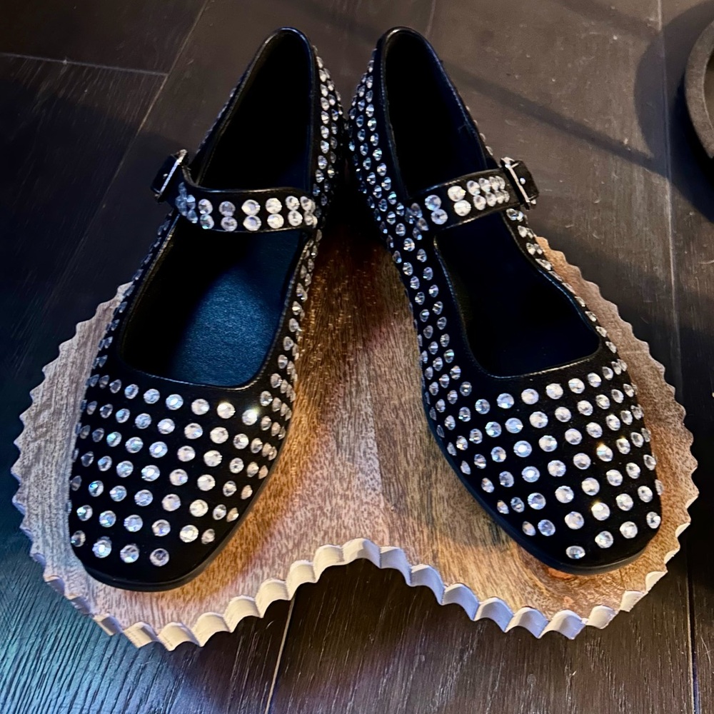 Black Rhinestone Studded Mary Jane Shoes NWOT